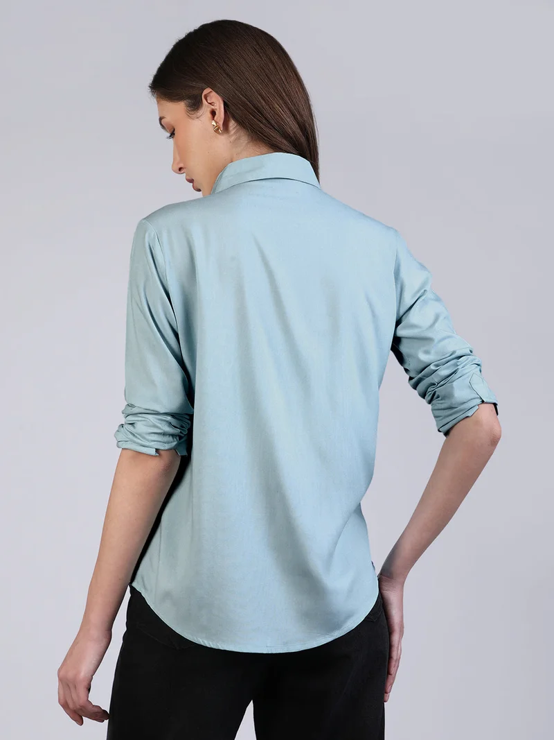 Urbano Fashion  Urbano Fashion Women's Light Sky Blue Modal Viscose Full Sleeve Regular Fit Casual Solid Shirt with Regular Collar for Women | Best Price UAE